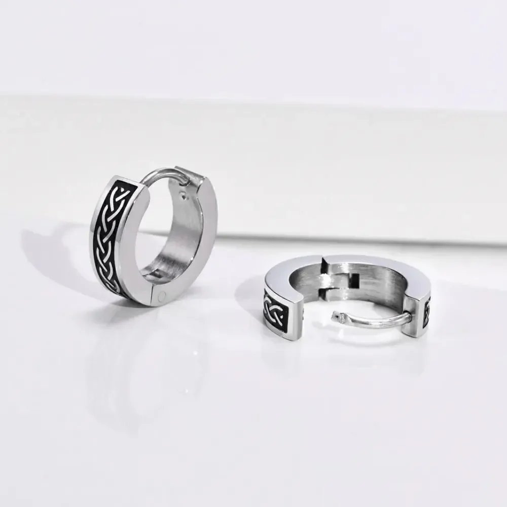 Viking Braid Stainless Hoop Earrings